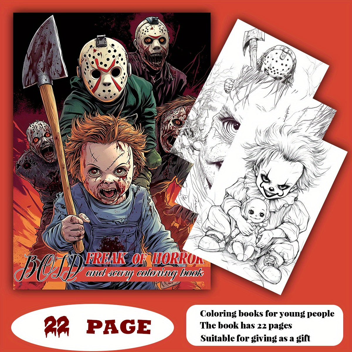 Deluxe Horror Coloring Book 22 Pages Watercolor Paper