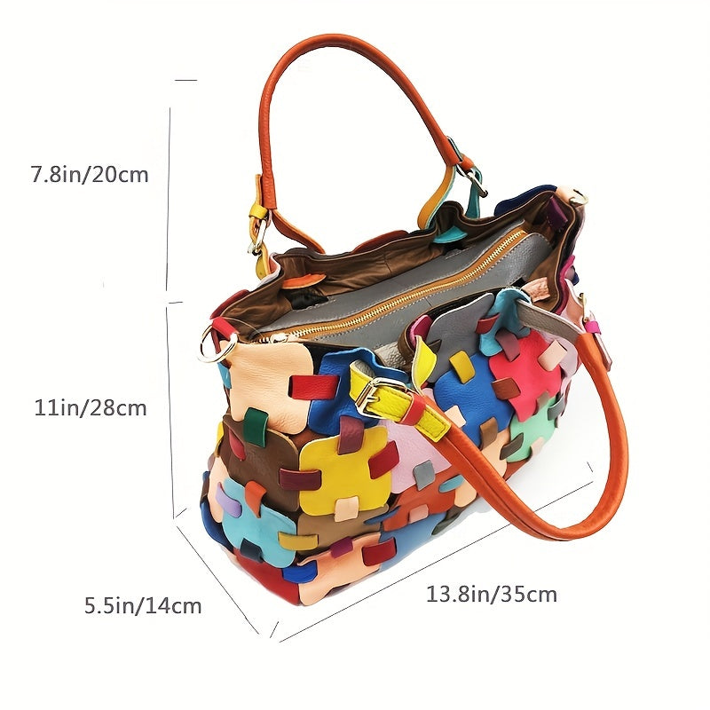 Patchwork Tote Bag Leather Shoulder Bag Casual Commuter Bag
