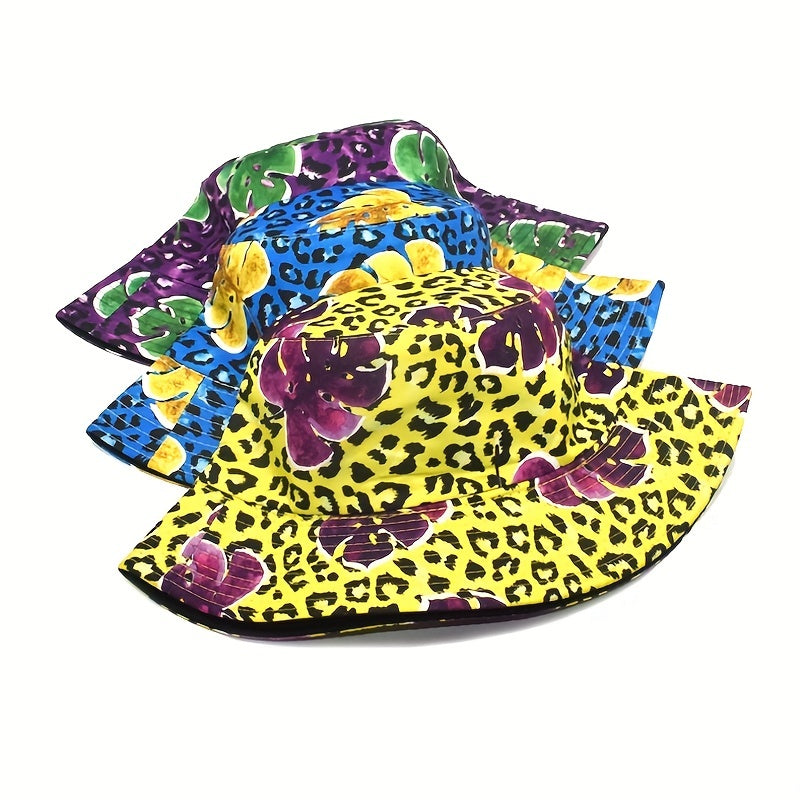 Leaf Leopard Print Bucket Hat Reversible Sunscreen