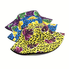 Leaf Leopard Print Bucket Hat Reversible Sunscreen