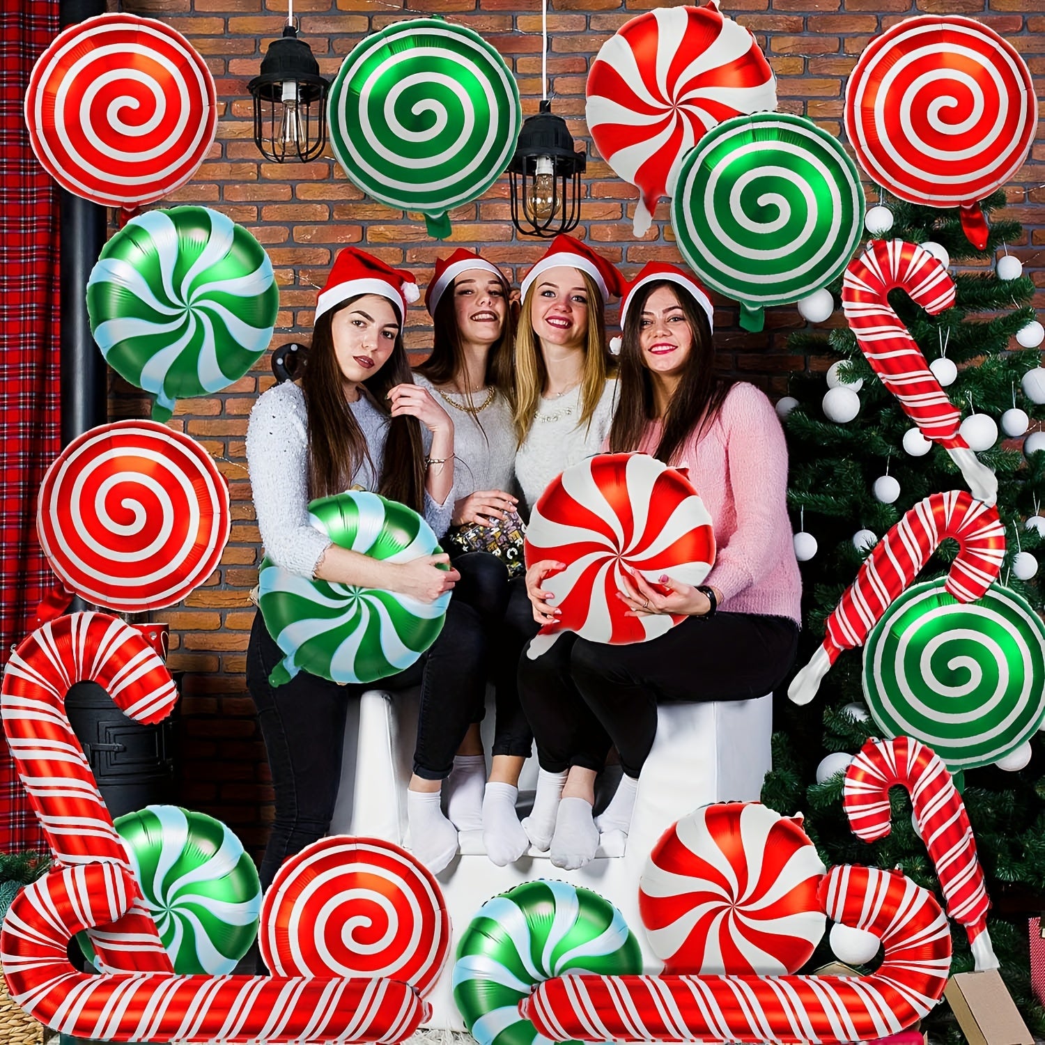 36pcs Christmas Candy Balloons Kit Large Swirl Cane Candy Foil Balloons
