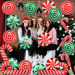 36pcs Christmas Candy Balloons Kit Large Swirl Cane Candy Foil Balloons