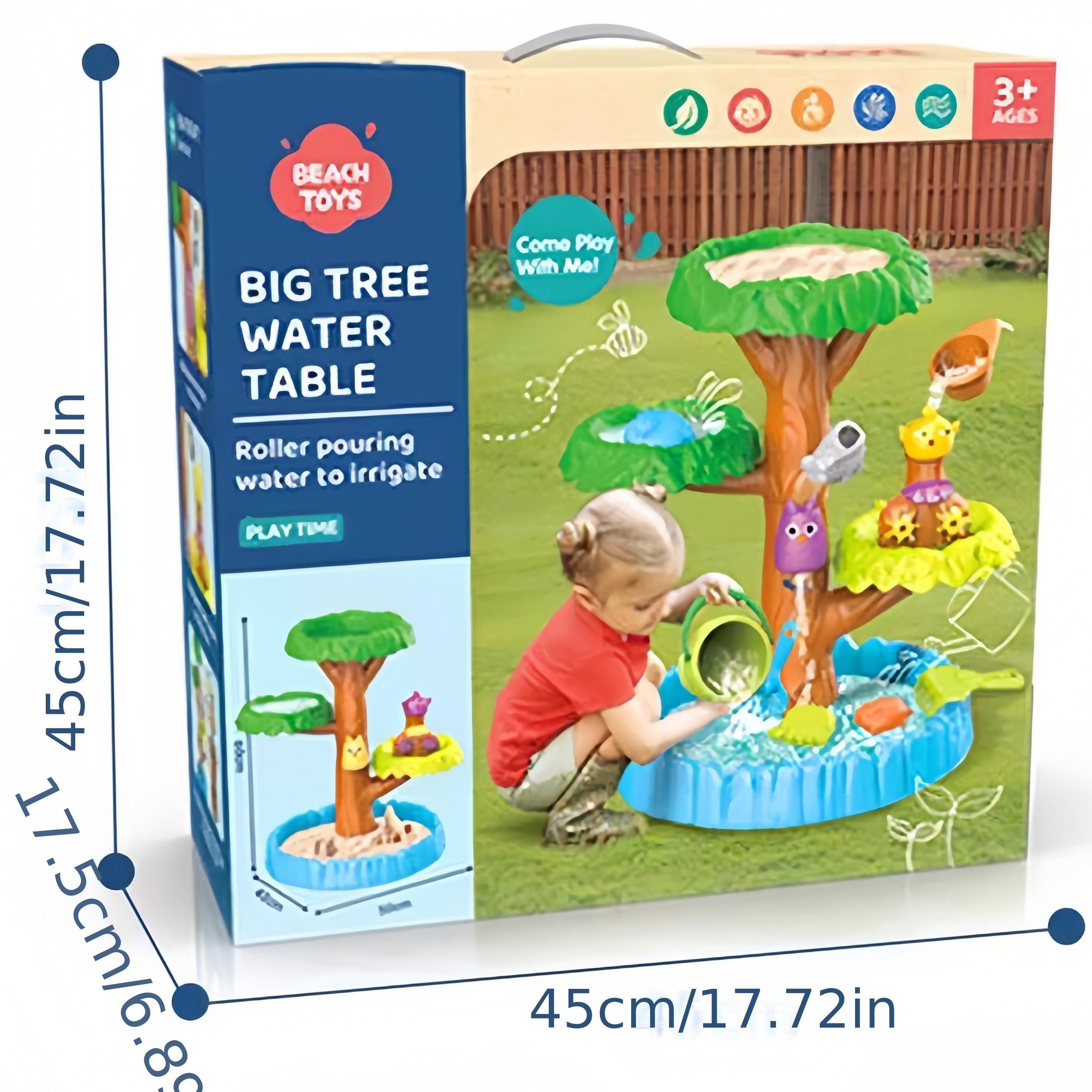 Deluxe Water Play Sand Table Set with Tree Fountain - Non Toxic Outdoor Playset