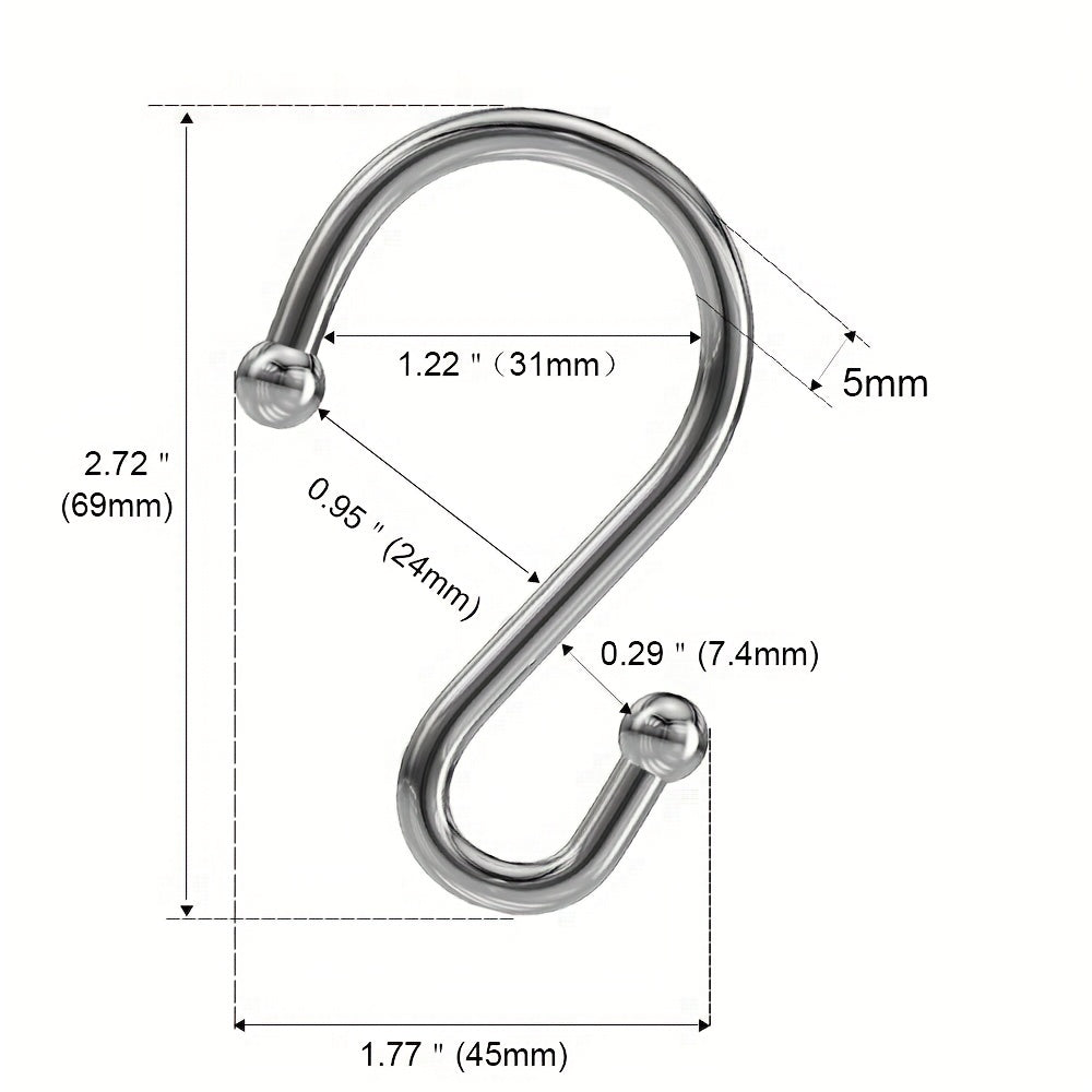 12pcs Nickel Shower Curtain Hooks Rust Proof Shower Curtain Rings Silver