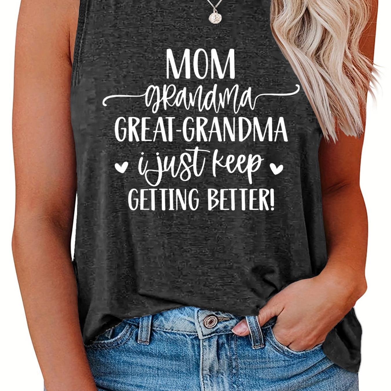  Casual Tank Top Women's Plus Slogan Print Round Neck Tank Top