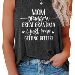  Casual Tank Top Women's Plus Slogan Print Round Neck Tank Top
