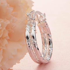 925 Silver Hoop Earrings Diamond Cut for Women