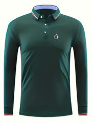 Men's Print Polo Shirt Casual Button Up Long Sleeve Shirt
