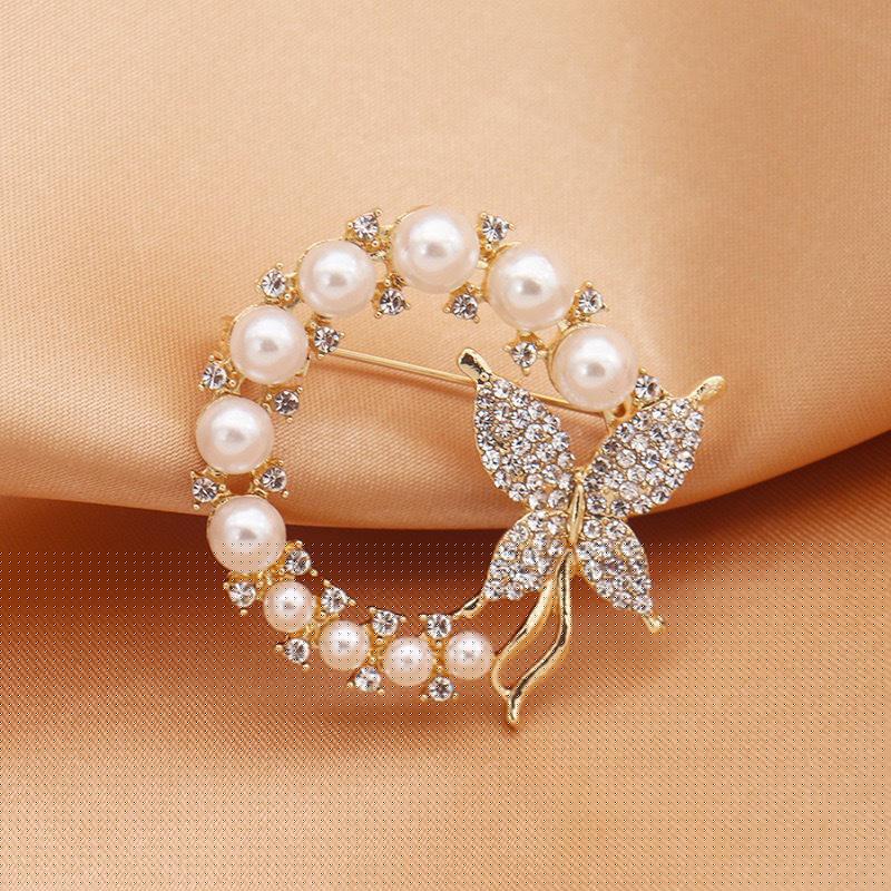 Zircon Pearl Butterfly Brooch Ladies Corsage