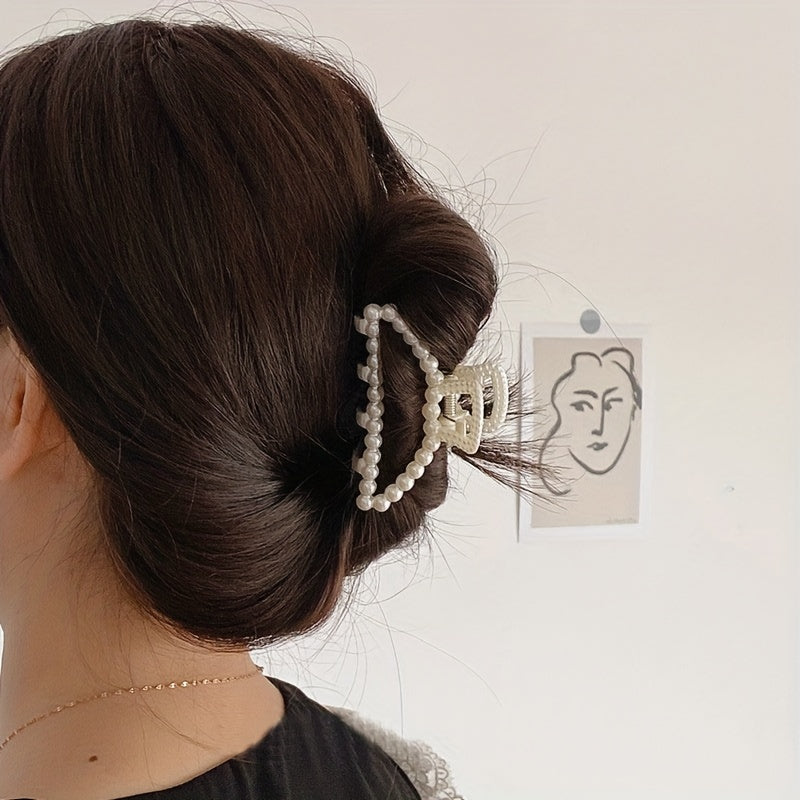 2pcs Faux Pearl Hair Claw Clip Nonslip Ponytail Holder Women Girls Hair Clip