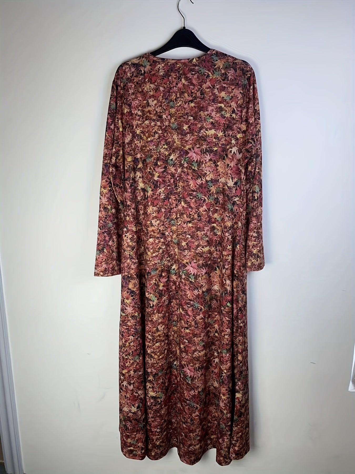 Plus Size Long Sleeve V Neck Maxi Dress With Pockets