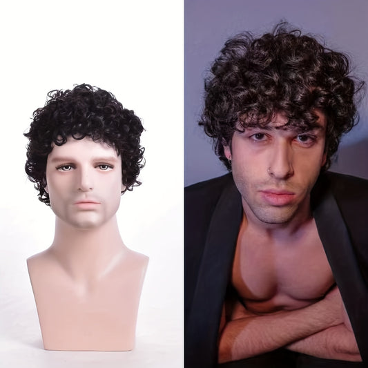 Men's Synthetic Curly Short Hair Natural Wig