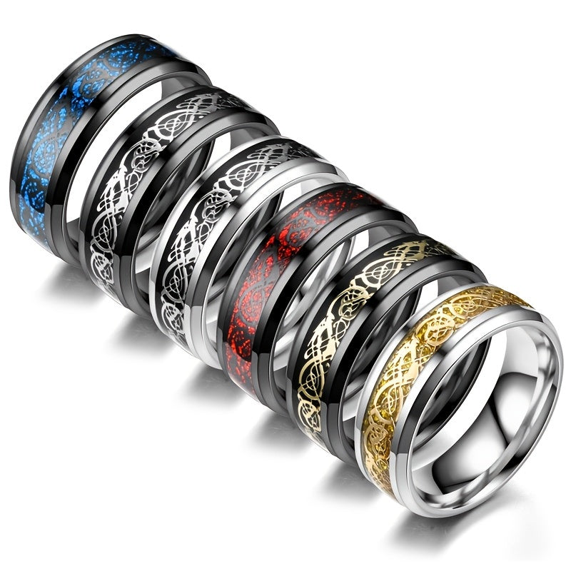 Dragon Pattern Titanium Steel Rings for Couples