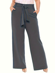 Women's Plus Solid Wide Leg Loose Trousers With Belt