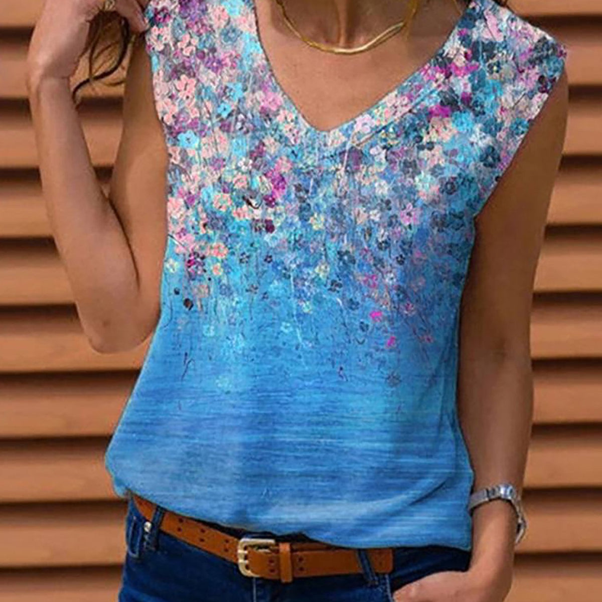 Women's V-Neck Floral Print Sleeveless Cami Top