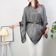 Gray Printed Large Shawl Silk Loose Pullover Shawl Windproof Sunscreen Cape