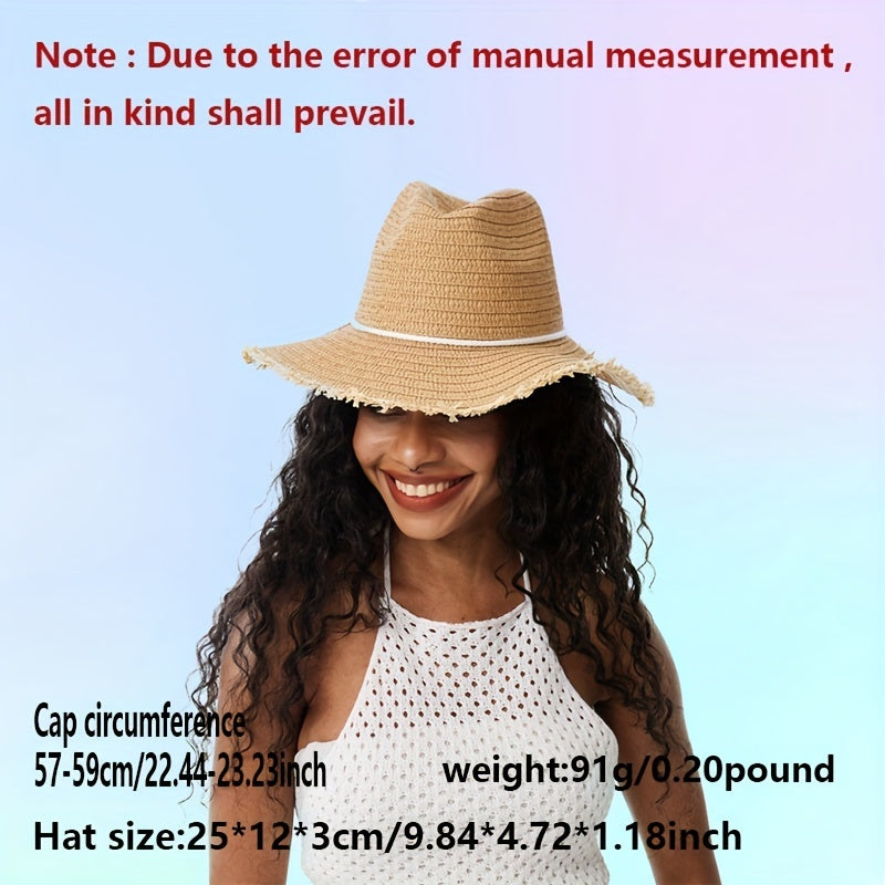 Khaki Raw Brim Sun Hat British Style Classic Straw Hat Rope Bowknot Jazz Fedora