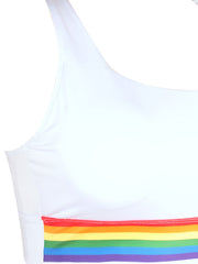  Rainbow Striped Sports Bra Racer Back Fitness Running Bra