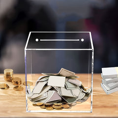 Clear Acrylic Unopenable Piggy Bank for Adults, 12-inch Money Savings Box