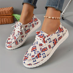 Women's Flag Print Canvas Shoes Casual Lace Up Outdoor Sneakers