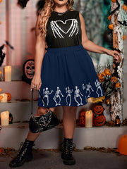  Halloween Y2K Skull Print Midi Skirt