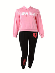  Heart & Letter Print Hoodie & Joggers Set