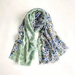 Dotted Flower Print Scarf Frayed Edge Boho Shawl