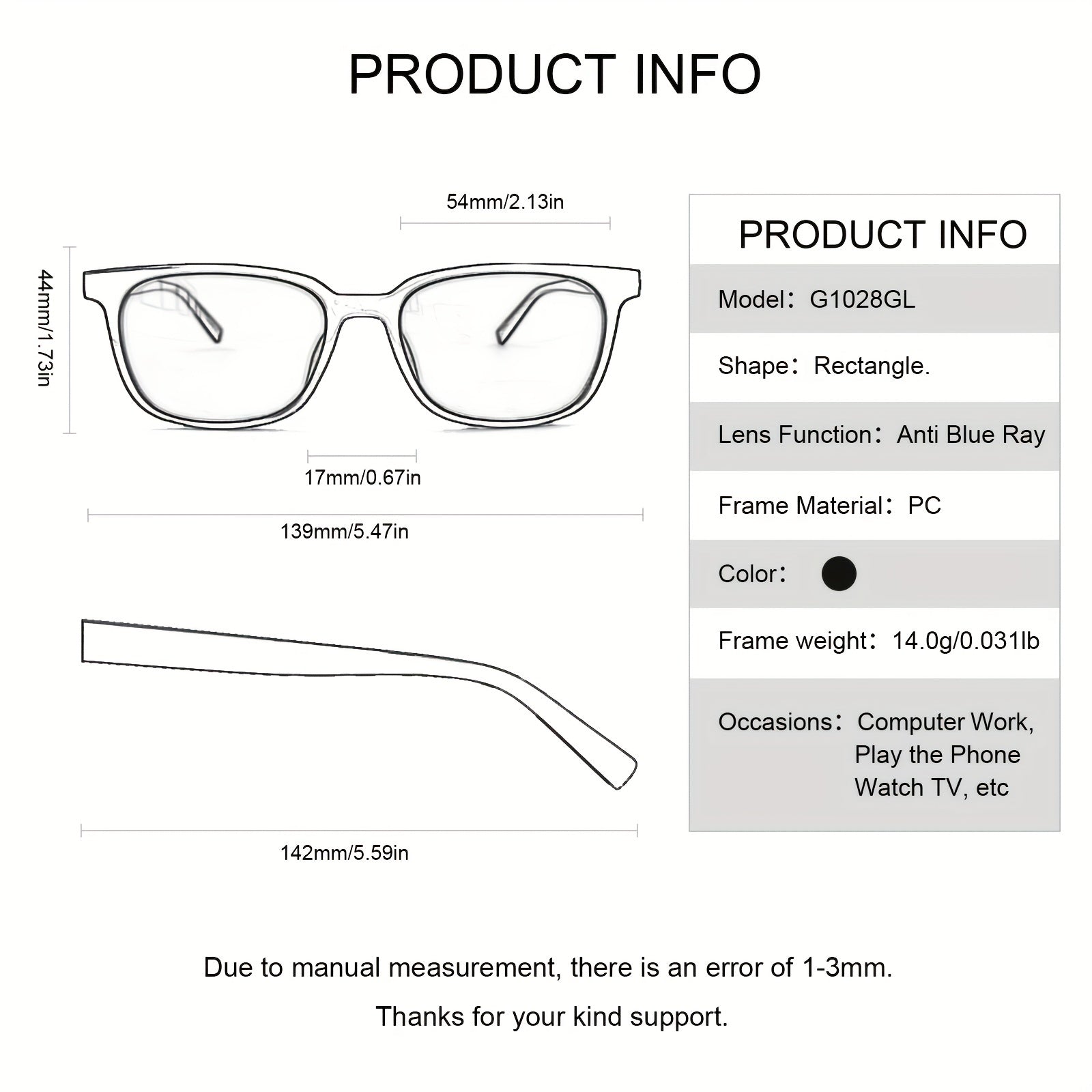 Square Anti Light Glasses Metal Frame
