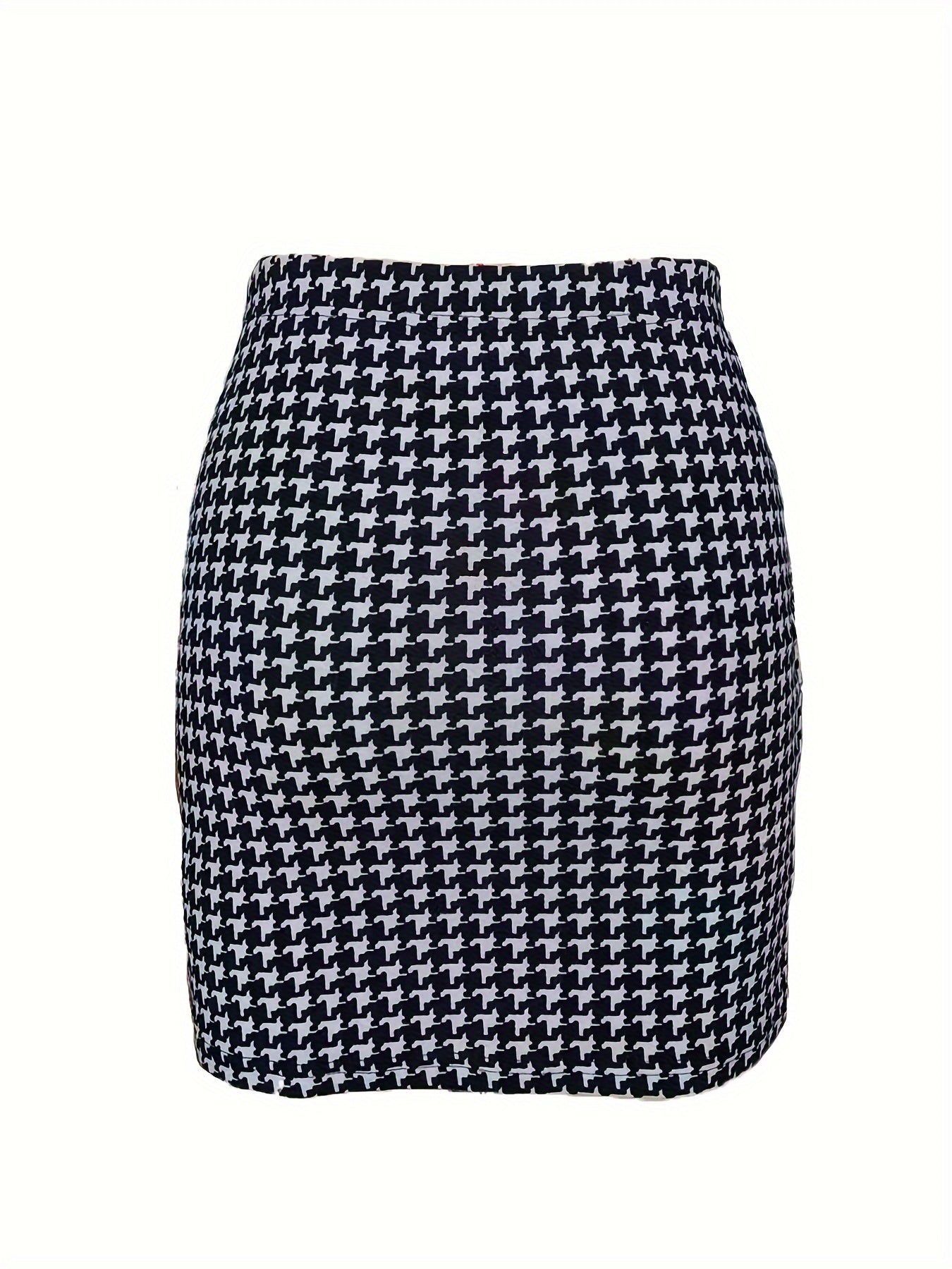  Houndstooth Print Button Decor Bodycon Mini Skirt