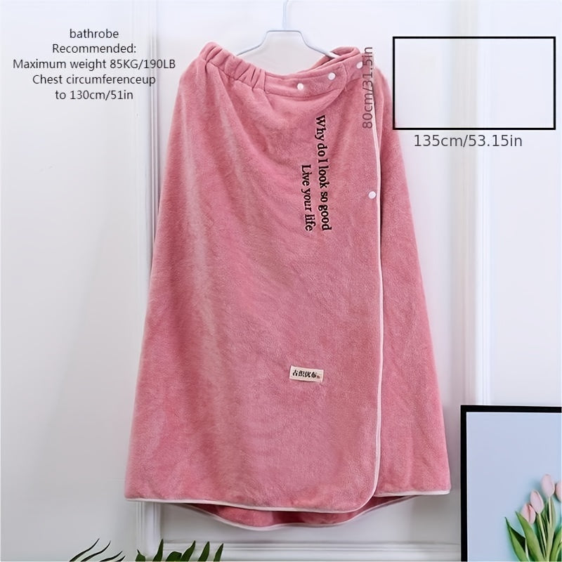 Embroidered Wearable Bath Towel for Adults - Absorbent Bathrobe