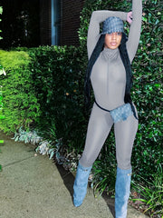 Solid Skinny Zip Up Jumpsuit Long Sleeve Stretchy Women's Clothing