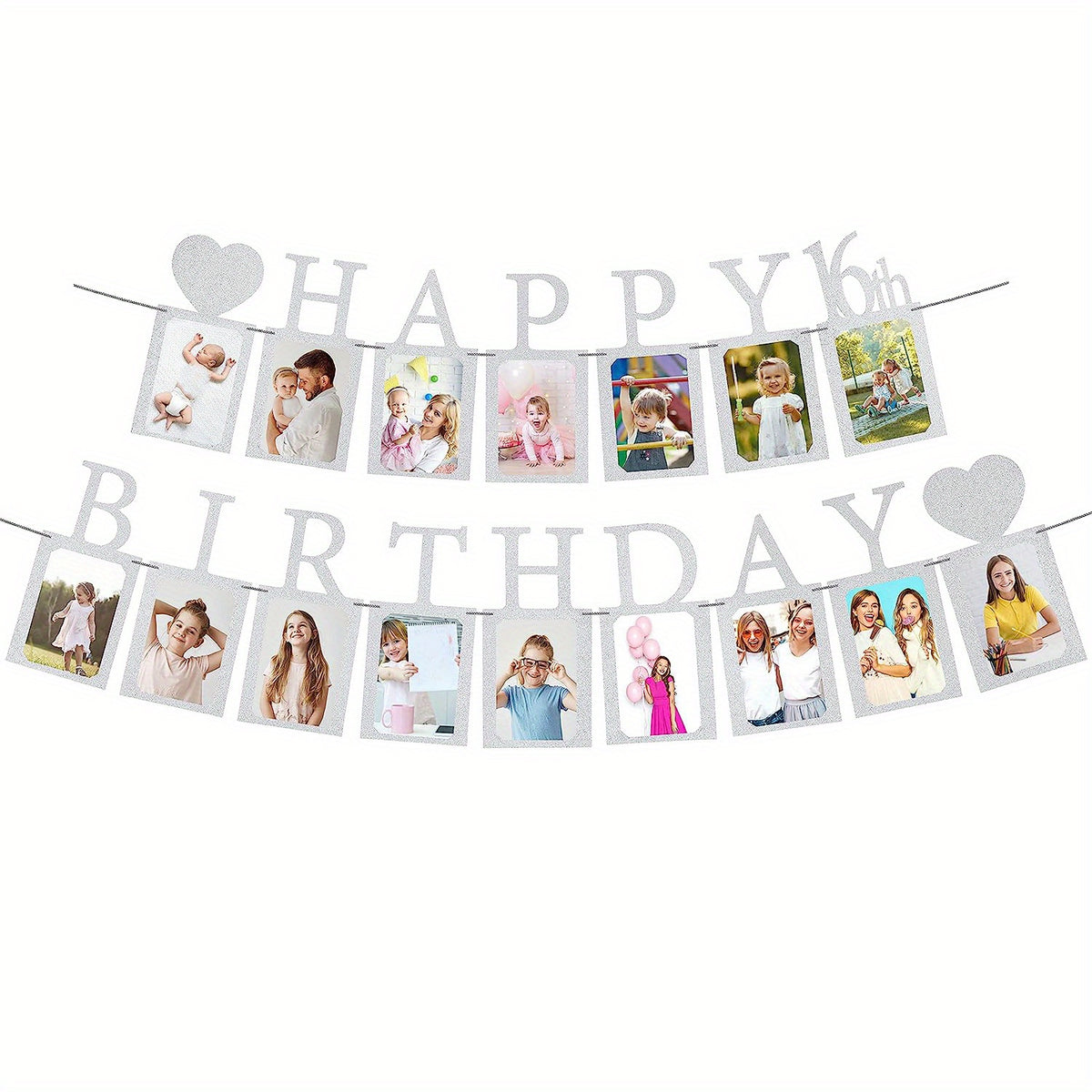 Sweet 16 Rose Golden Photo Banner w/ 16 Frames