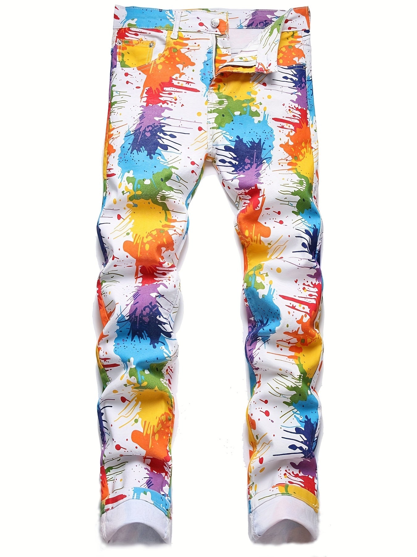 Men's Colorful Printed Denim Pants With Pockets