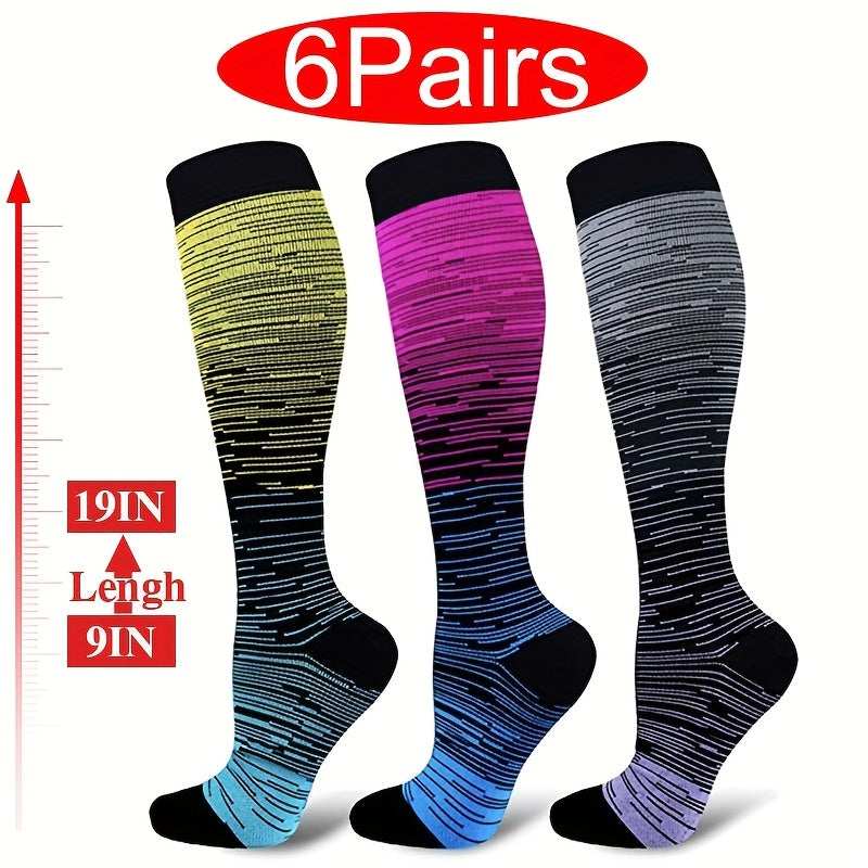 6 Pairs Compression Socks for Men and Women - Knee High Stocking for Sports