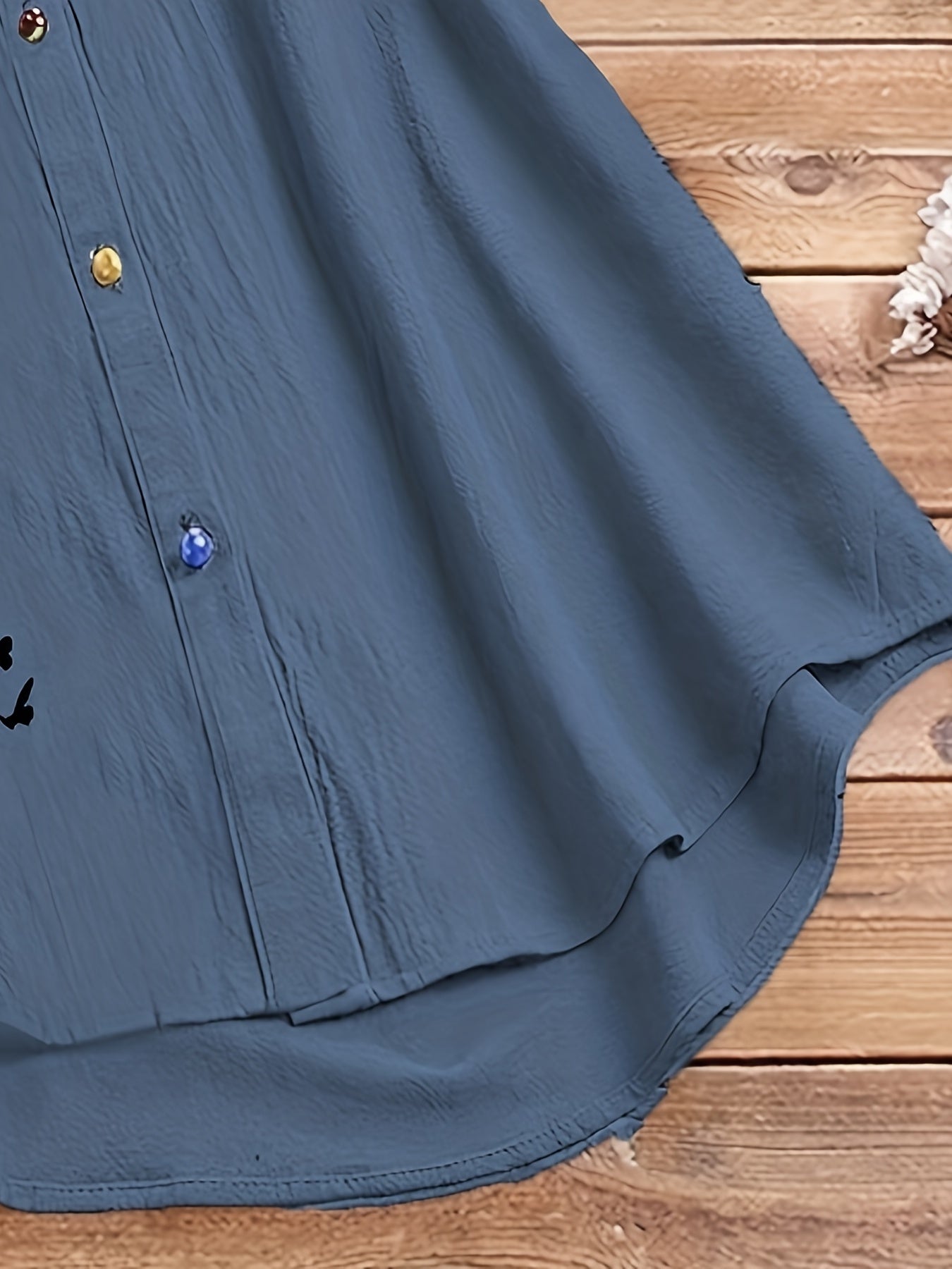  Butterfly Print Short Sleeve Button Shirt