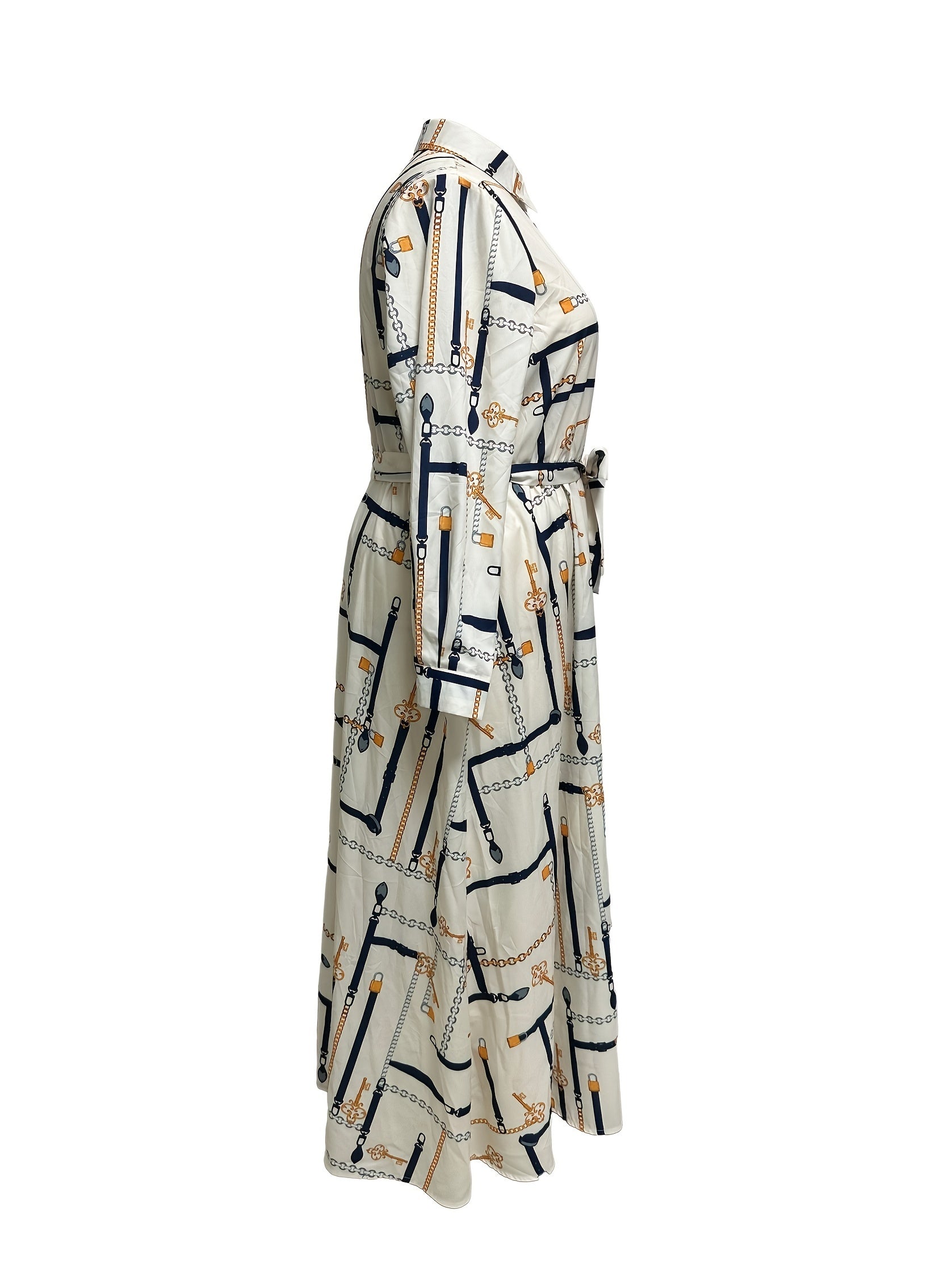  Women's Chain Print Maxi Shirt Dress