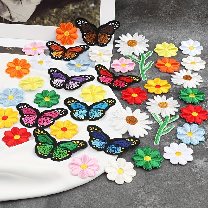 Flowers & Butterfly Embroidery Iron on Patches for Kids Men Women