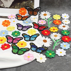 Flowers & Butterfly Embroidery Iron on Patches for Kids Men Women
