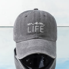 MOM LIFE Embroidery Baseball Cap Washed Solid Unisex Sun Visor Hat