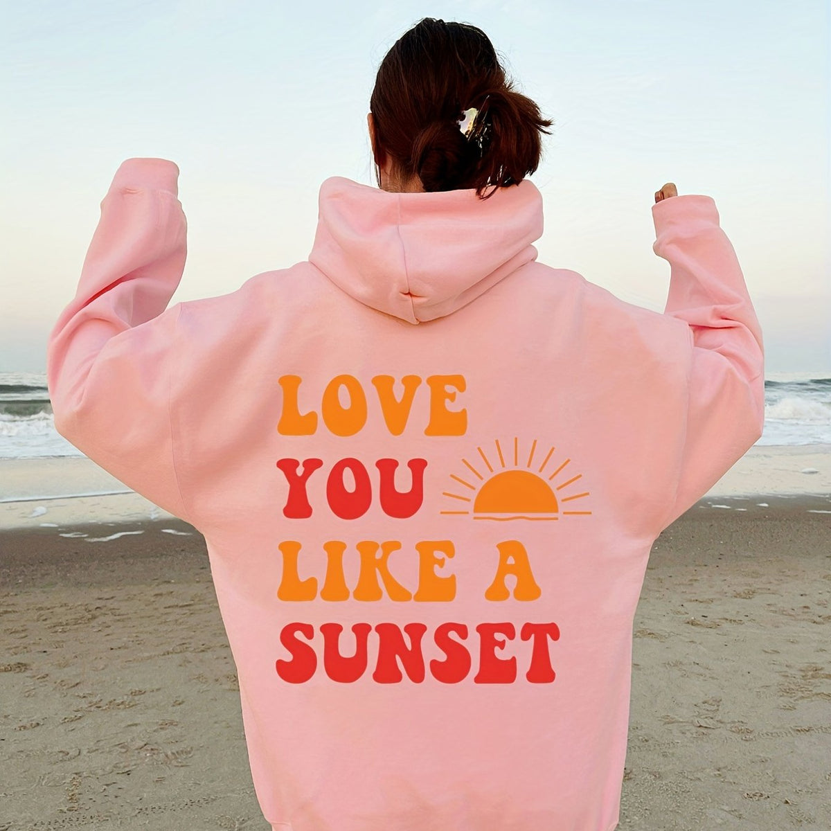 Love You Print Hoodies Long Sleeve Pocket Casual Sweatshirt
