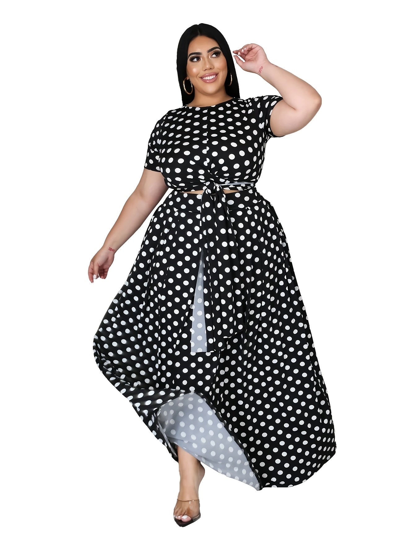  Polka Print Two Piece Set Crop Top & Maxi Skirt