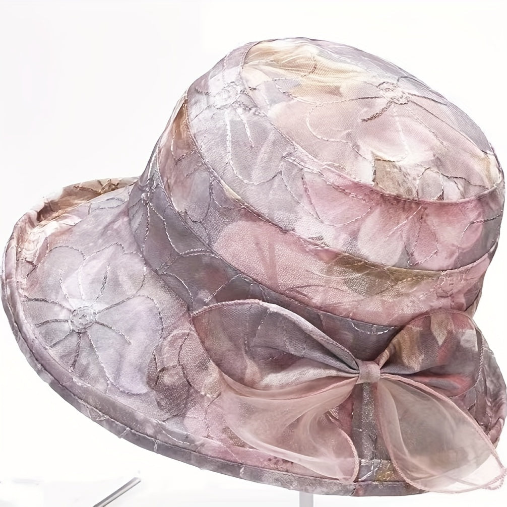 Flower Print Sun Hat Mesh Breathable Organza Bucket Hat