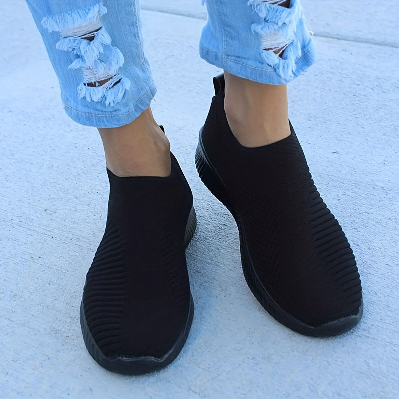 Women's Slip On Walking Shoes Flying Woven Casual Flat Shoes