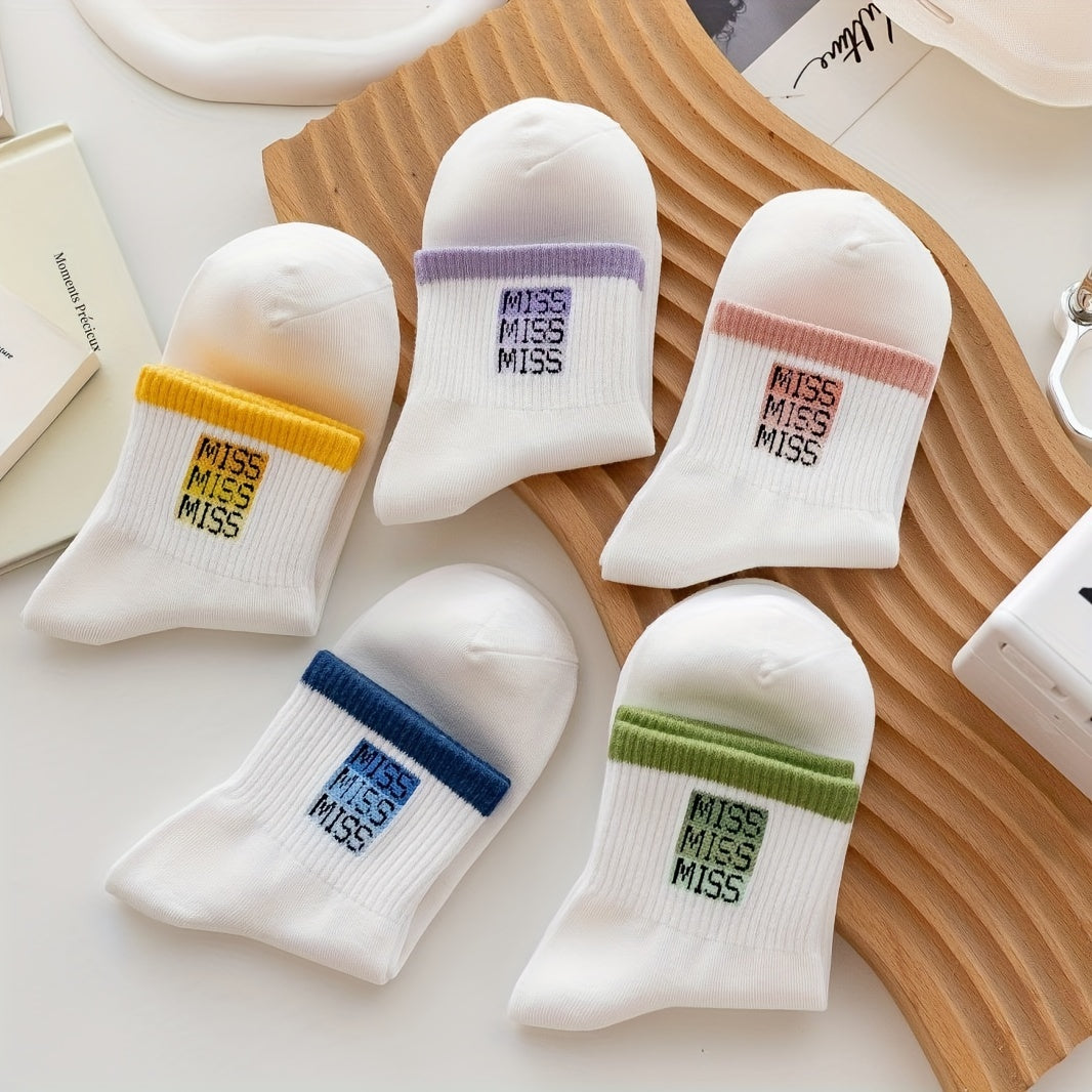 5 Pairs Letter Print Socks Women's Sports Short Socks