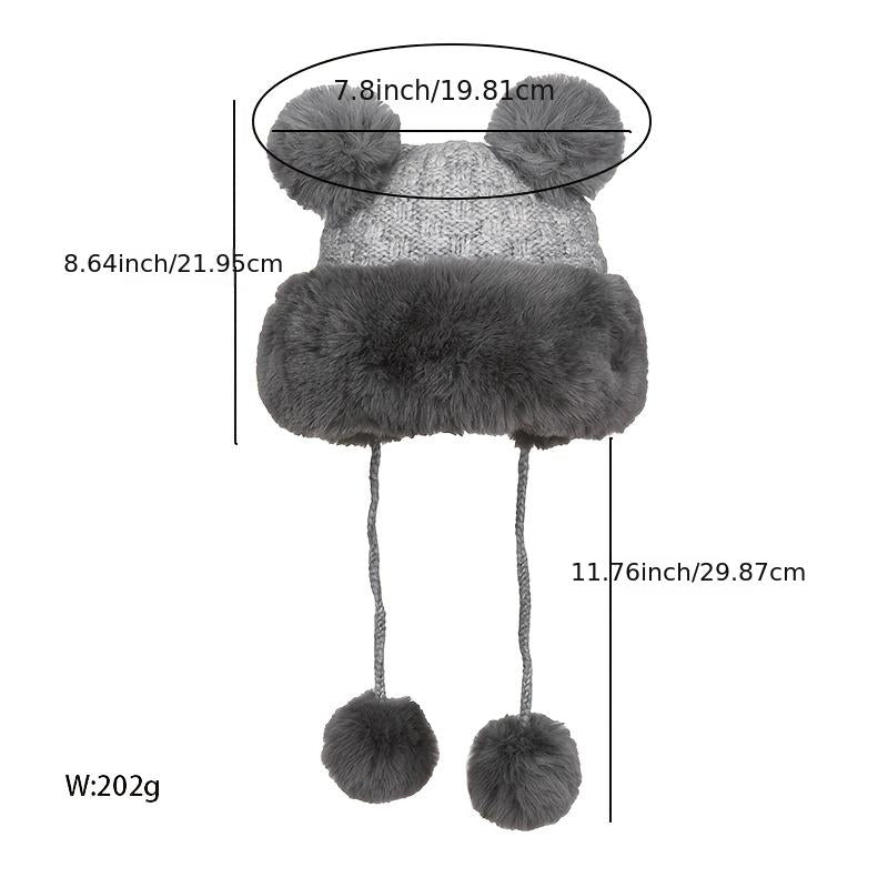 Women's Winter Plush Hat with Bear Ears and Fur Ball
