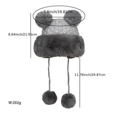 Women's Winter Plush Hat with Bear Ears and Fur Ball