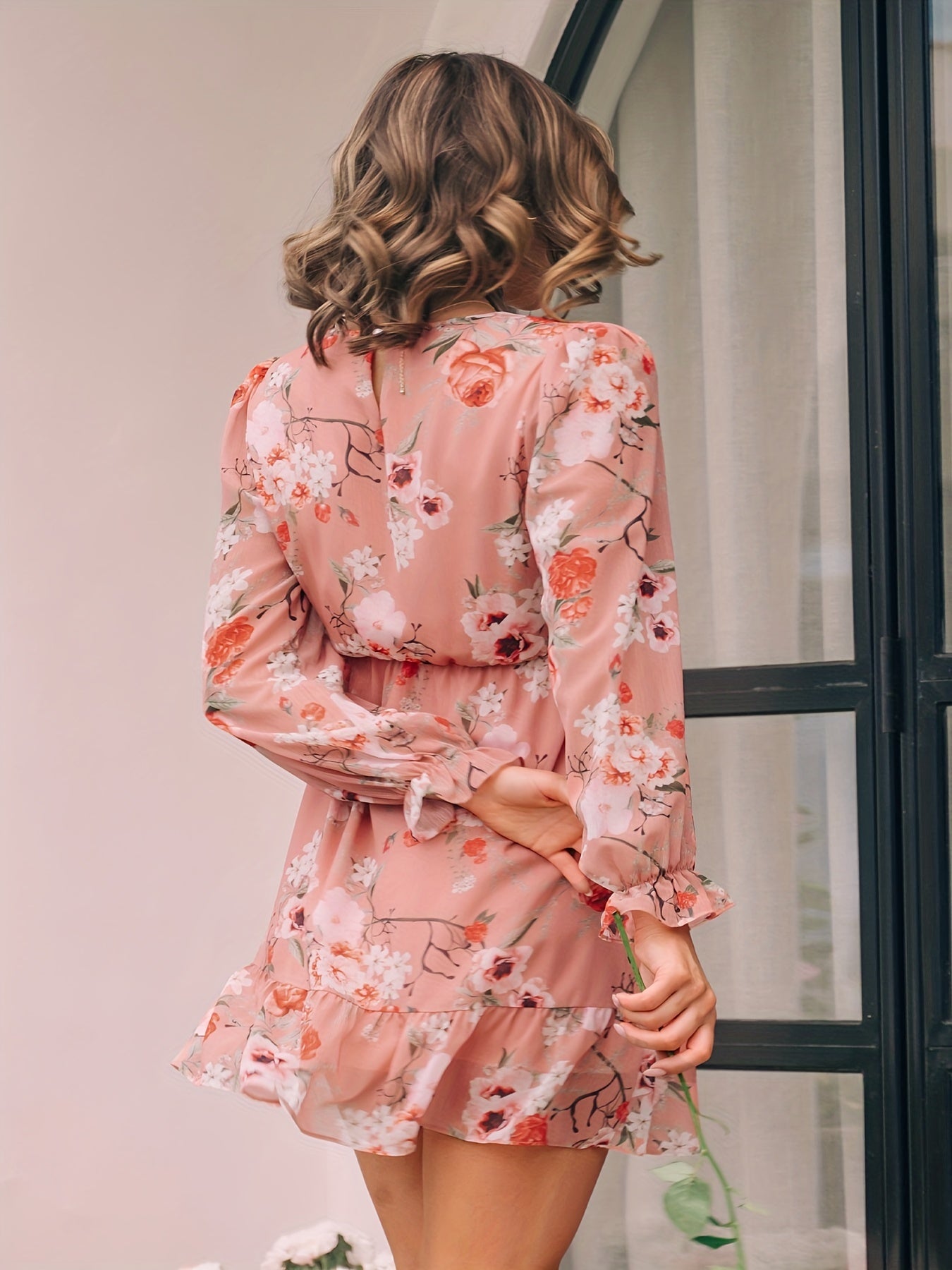 Floral Lantern Sleeve Wrap Dress Plus Size