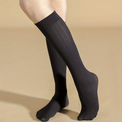 Solid Textured Calf Socks Comfy Knee High Socks Women's Stockings