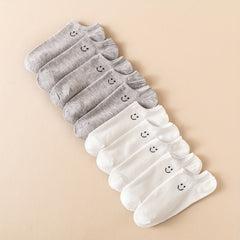10 Pairs Smiling Print Ankle Socks Women's Stockings