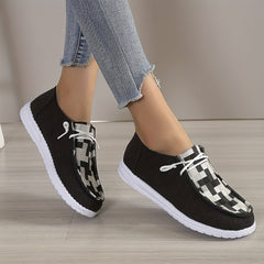 Women's Checkered Flat Loafers Lace Up Walking Shoes